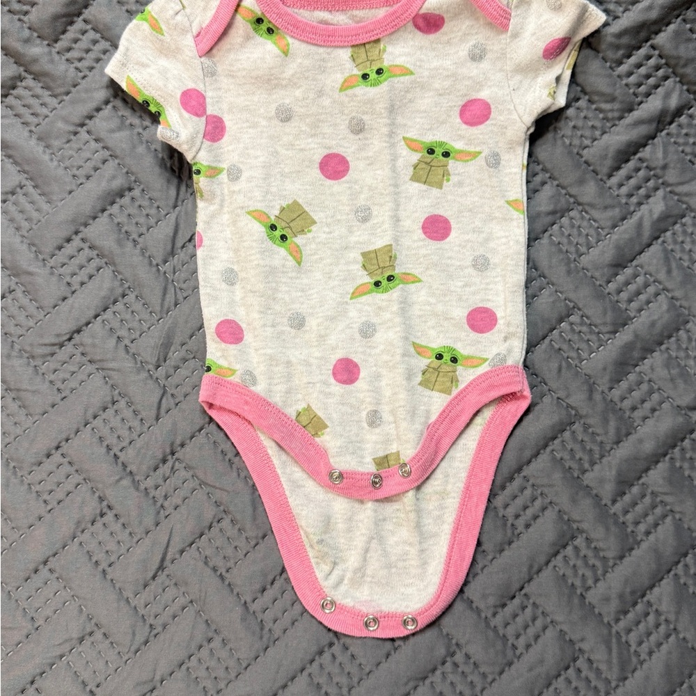 Star Wars Baby Yoda Pink and Gray Bodysuit